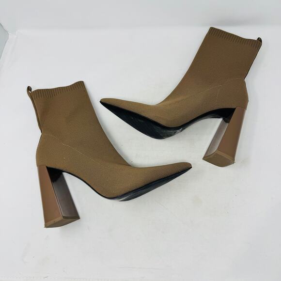 ZARA Knit Sock Ankle Boots Brown Block Heel Pointed Toe Size 41 EU / 10 US - Picture 12 of 12